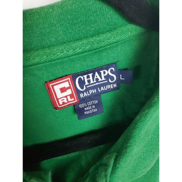 Vintage 90s Ralph Lauren Chaps Green Striped Mens Large Collar Button Polo Shirt - Picture 2 of 6